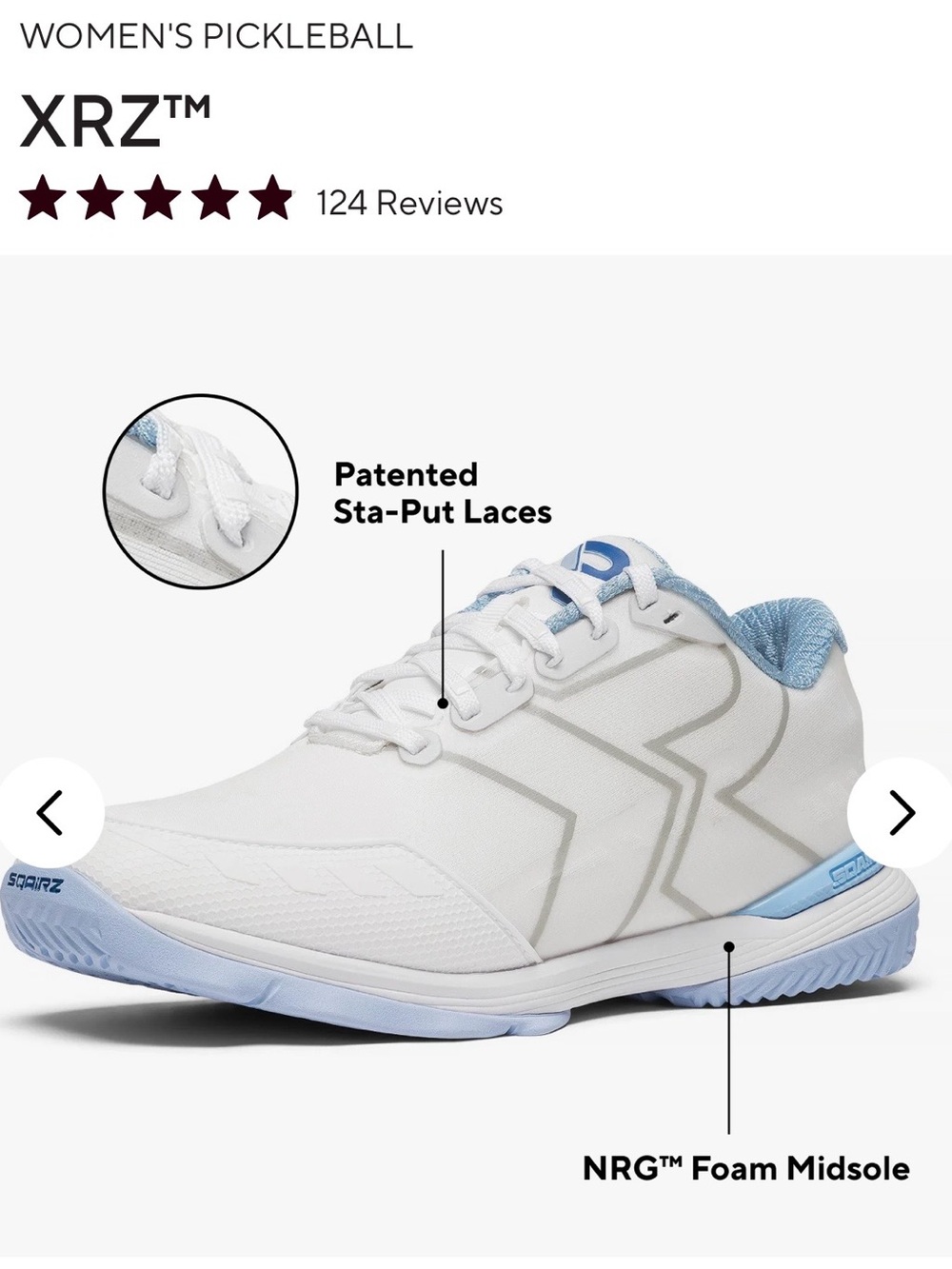 Sqairz Women's Pickleball Shoes — White with Light Blue brand new size 8